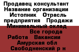 Продавец-консультант › Название организации ­ Истопник › Отрасль предприятия ­ Продажи › Минимальный оклад ­ 60 000 - Все города Работа » Вакансии   . Амурская обл.,Свободненский р-н